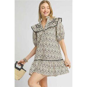 NWt Umgee Ruffled Printed Puff Sleeve Mini‎ Dress